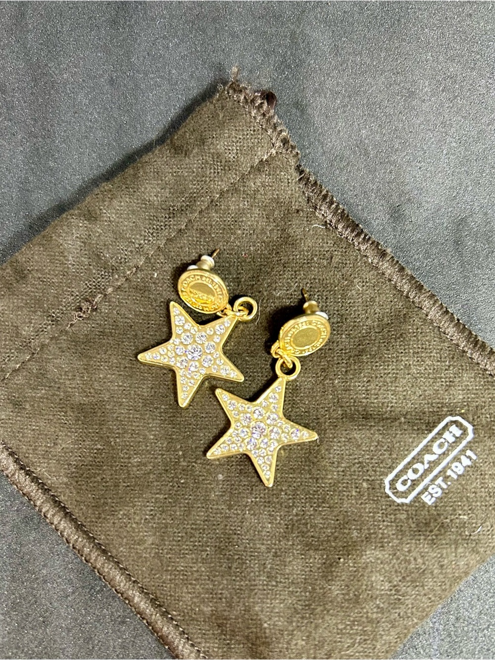 Coach Gold-tone Star Crystal Drop Earrings